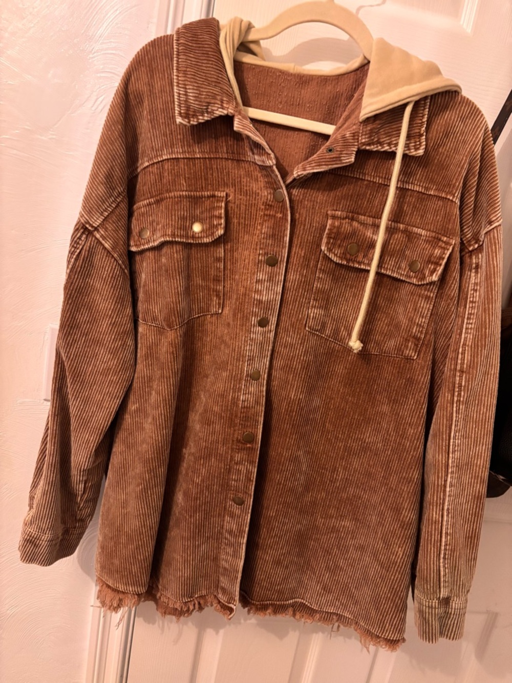 Brown Corduroy Hooded Jacket